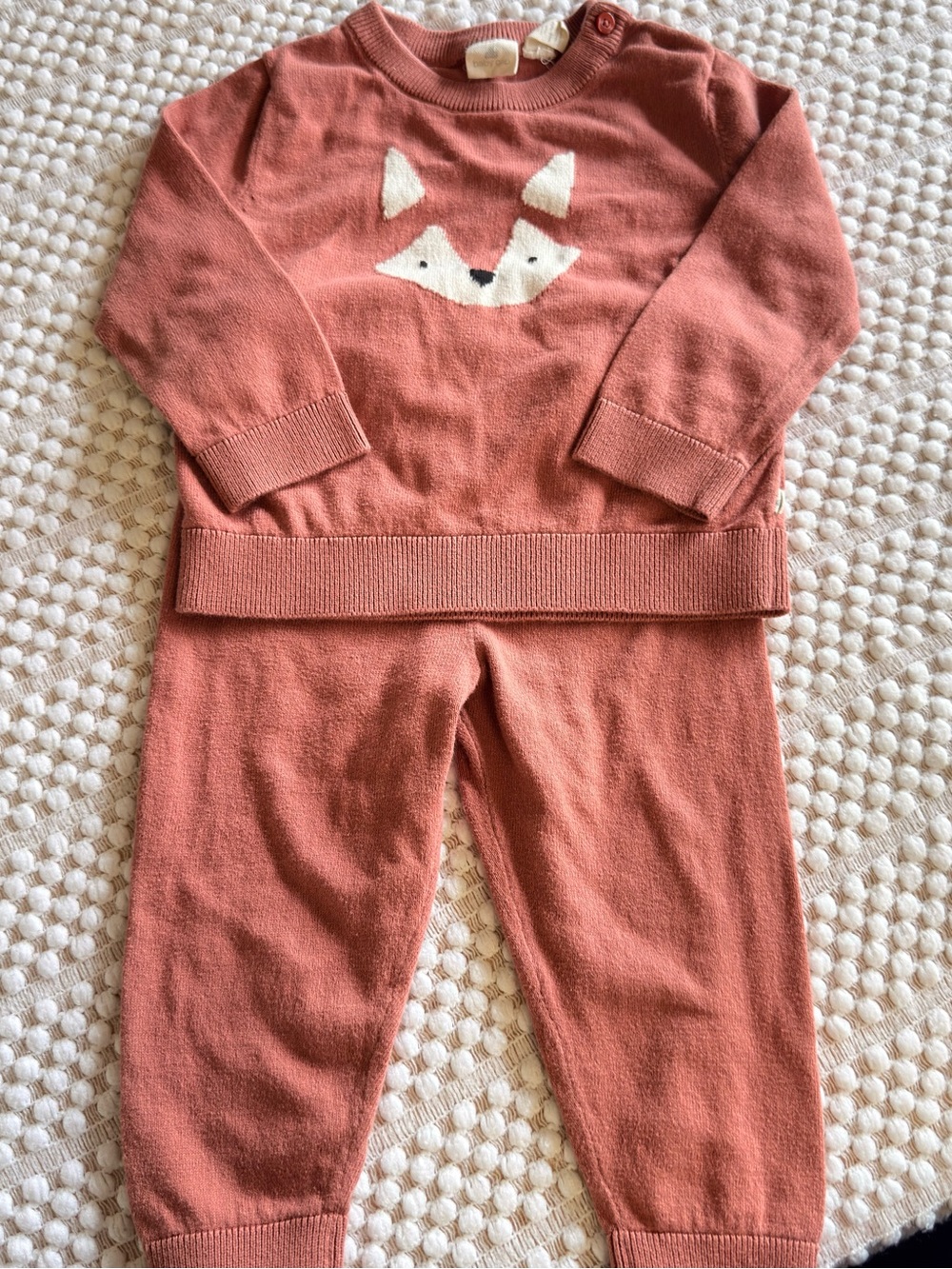 GAP Clay Pink Fox Knit Set with Cream Fox Motif